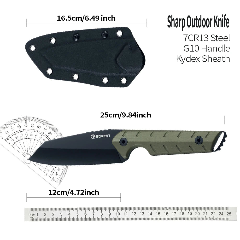 1 piece, 7RC13 high carbon stainless steel professional kitchen and outdoor dual-use knife, G10 handle K-type scabbard