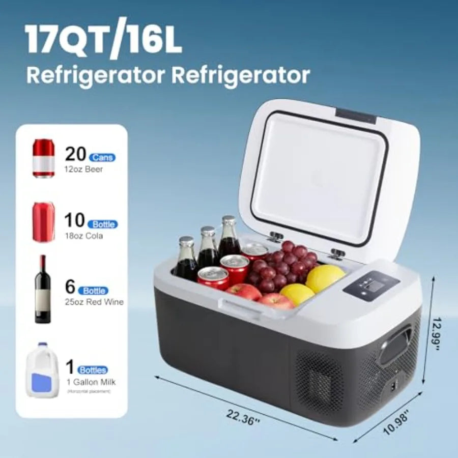 Portable car refrigerator for vehicle use, aluminum alloy body, black color, -4-68 smart Bluetooth control with battery protect