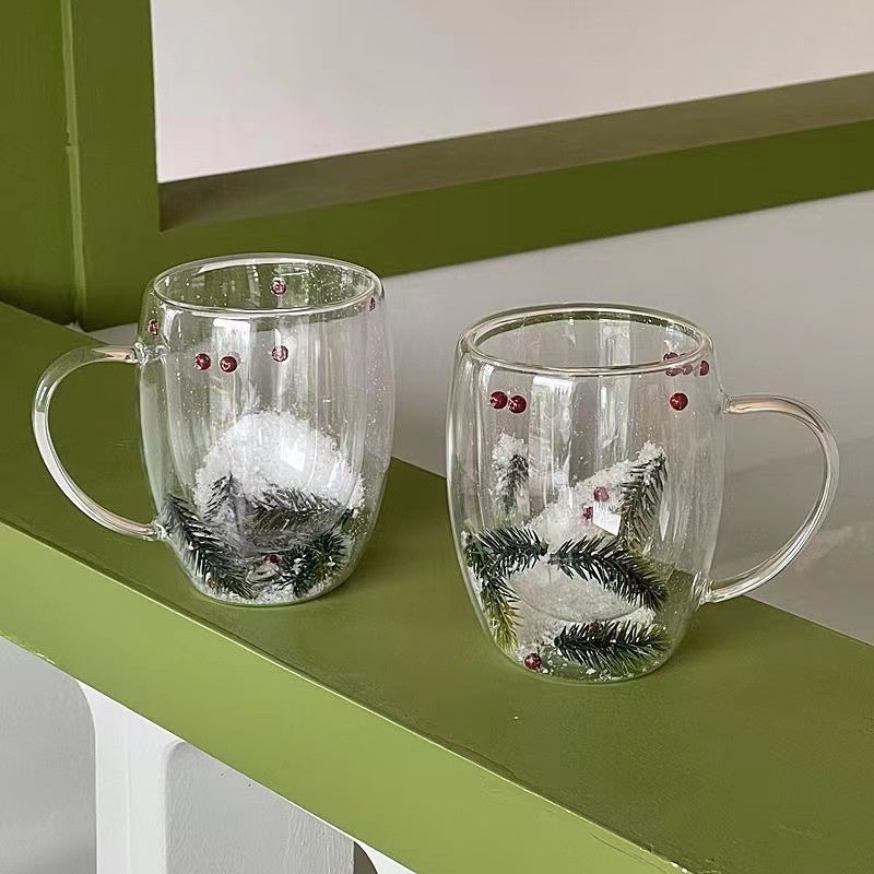 Heat resistant transparent cup - Christmas Snow Pine