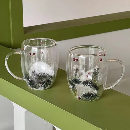 Heat resistant transparent cup - Christmas Snow Pine
