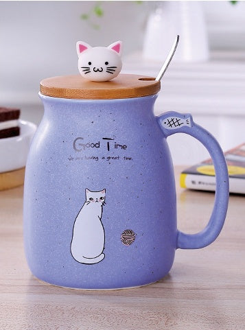 colorful ceramic coffee mugs with lids and cute cat designs for tea and milk