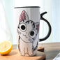 Cute cartoon ceramic cat mug with large capacity, perfect for coffee lovers and adding charm to drinkware.