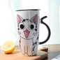 Cute cartoon ceramic cat mug with large capacity, perfect for coffee lovers and adding charm to drinkware.