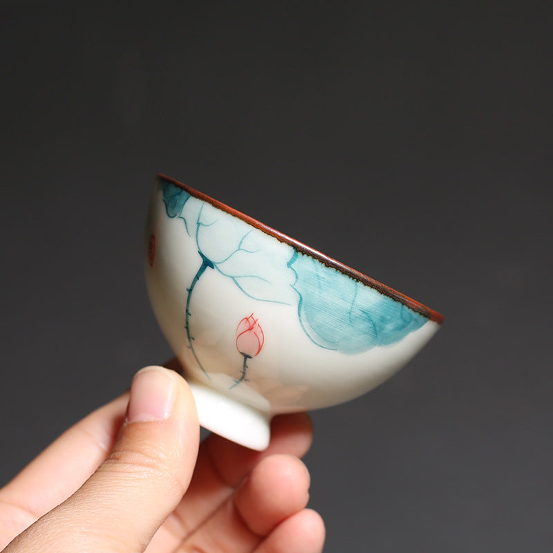 Chinese tea bowl with floral design, showcasing elegant craftsmanship in ceramic drinkware.