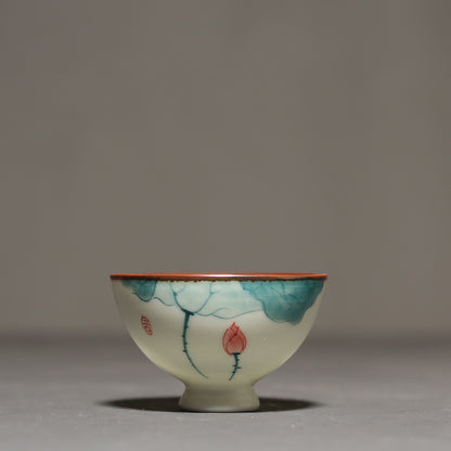 Chinese tea bowl with floral design, showcasing elegant craftsmanship in ceramic drinkware.
