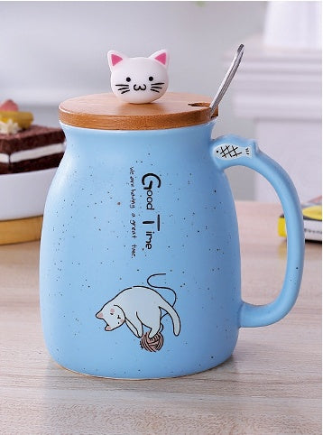 colorful ceramic coffee mugs with lids and cute cat designs for tea and milk