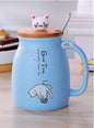 colorful ceramic coffee mugs with lids and cute cat designs for tea and milk