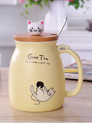 colorful ceramic coffee mugs with lids and cute cat designs for tea and milk