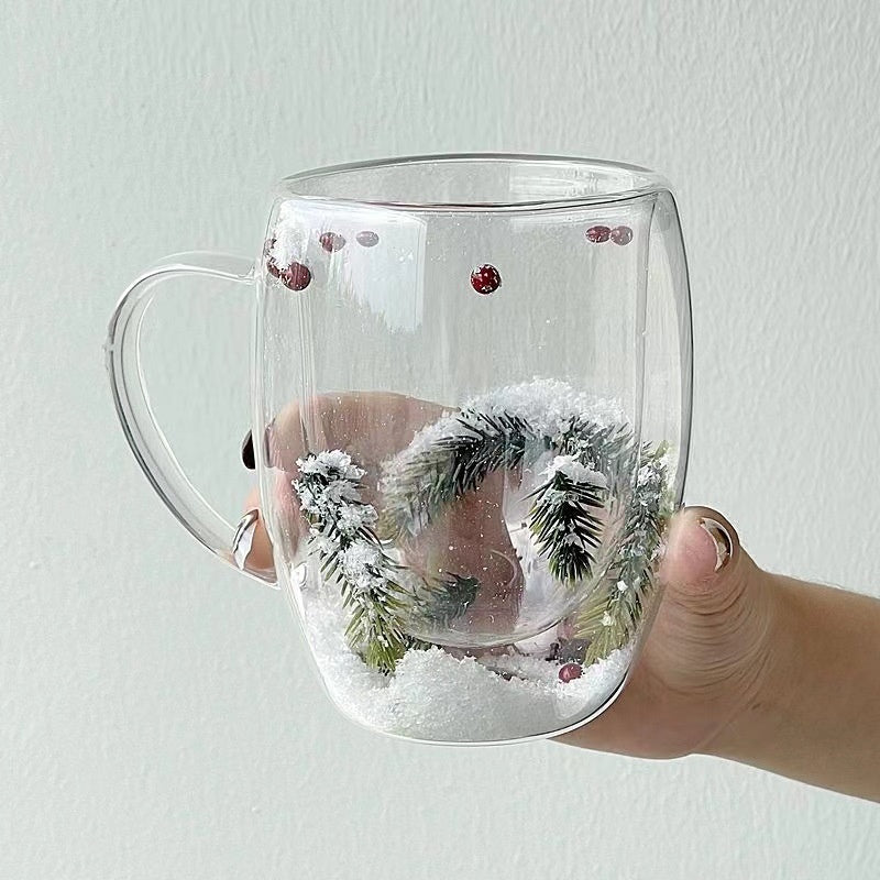Heat resistant transparent cup - Christmas Snow Pine