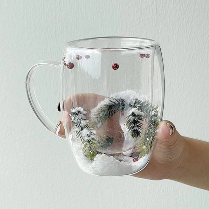 Heat resistant transparent cup - Christmas Snow Pine