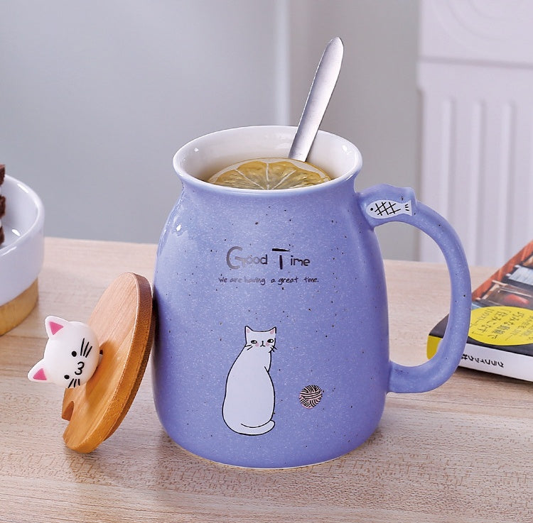 colorful ceramic coffee mugs with lids and cute cat designs for tea and milk