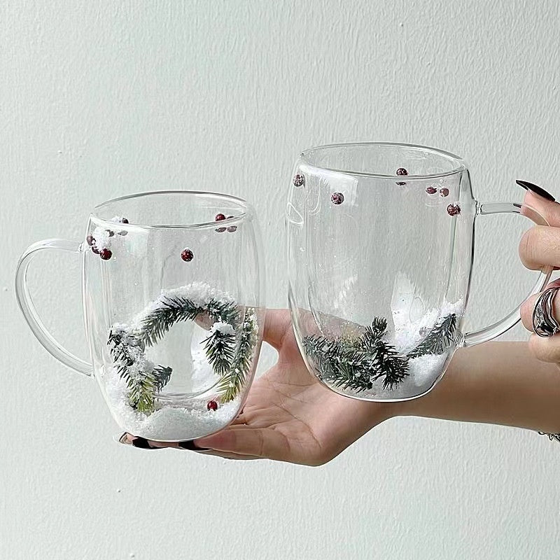 Heat resistant transparent cup - Christmas Snow Pine