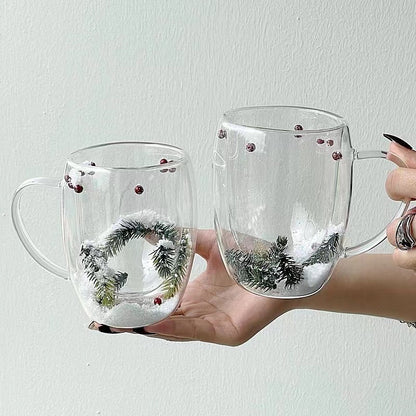 Heat resistant transparent cup - Christmas Snow Pine
