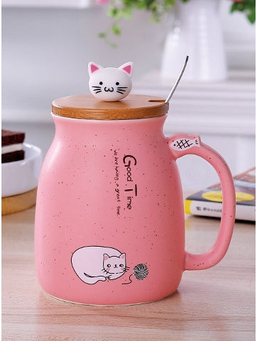 colorful ceramic coffee mugs with lids and cute cat designs for tea and milk