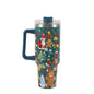 Christmas pattern mug with festive reindeer design and green handle, perfect for holiday beverages.