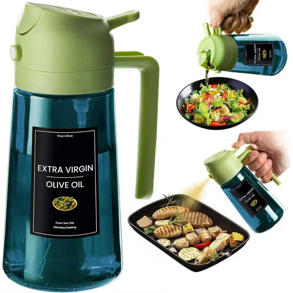 16oz/470ml Blue Glass Olive Oil Sprayer for Cooking - 2 in 1 Olive Oil Dispenser for Kitchen Gadgets, Air Fryer, Salad, and BBQ