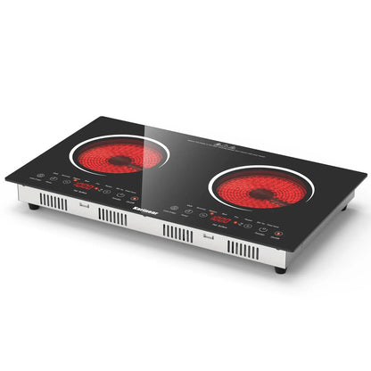Karinear Portable Electric Stove 110V, 1800W Electric Hot Plate with Handle, Knob Control Single Burner Electri Cooktop, Ceramic Infrared Countertop Burner, Timer, Safety Lock(Pink)