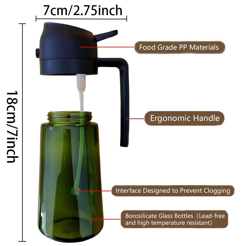 2 Count 2-in-1 Glass Oil Dispenser & Sprayer 16 oz Leak-proof Olive Oil Sprayer Bottle for Cooking Air Fryer Barbecue Baking Salad Kitchen Essentials 2PC Utensils