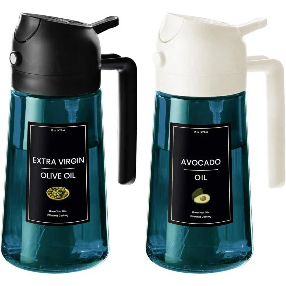 16oz/470ml Blue Glass Olive Oil Sprayer for Cooking - 2 in 1 Olive Oil Dispenser for Kitchen Gadgets, Air Fryer, Salad, and BBQ