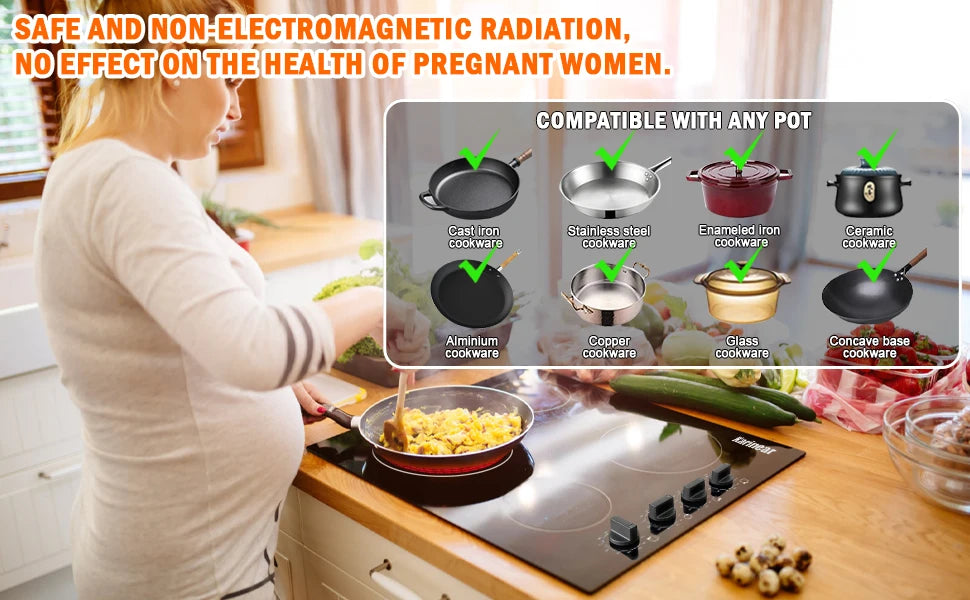 Karinear Portable Electric Stove 110V, 1800W Electric Hot Plate with Handle, Knob Control Single Burner Electri Cooktop, Ceramic Infrared Countertop Burner, Timer, Safety Lock(Pink)