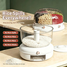 Double-layer, multi-compartment rotatable rice container with a one-touch rice drawer function, airtight grain storage jar, top cover with four compartments, white transparent large-capacity grain storage jar, ideal for stori