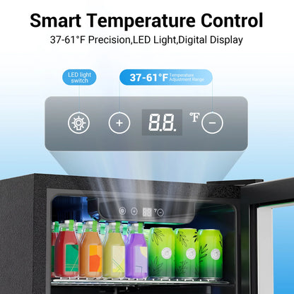 Beverage Refrigerator and Cooler, 130 Can Mini Fridge with Glass Door for Soda Beer for Office, Bar Adjustable Removable Shelves