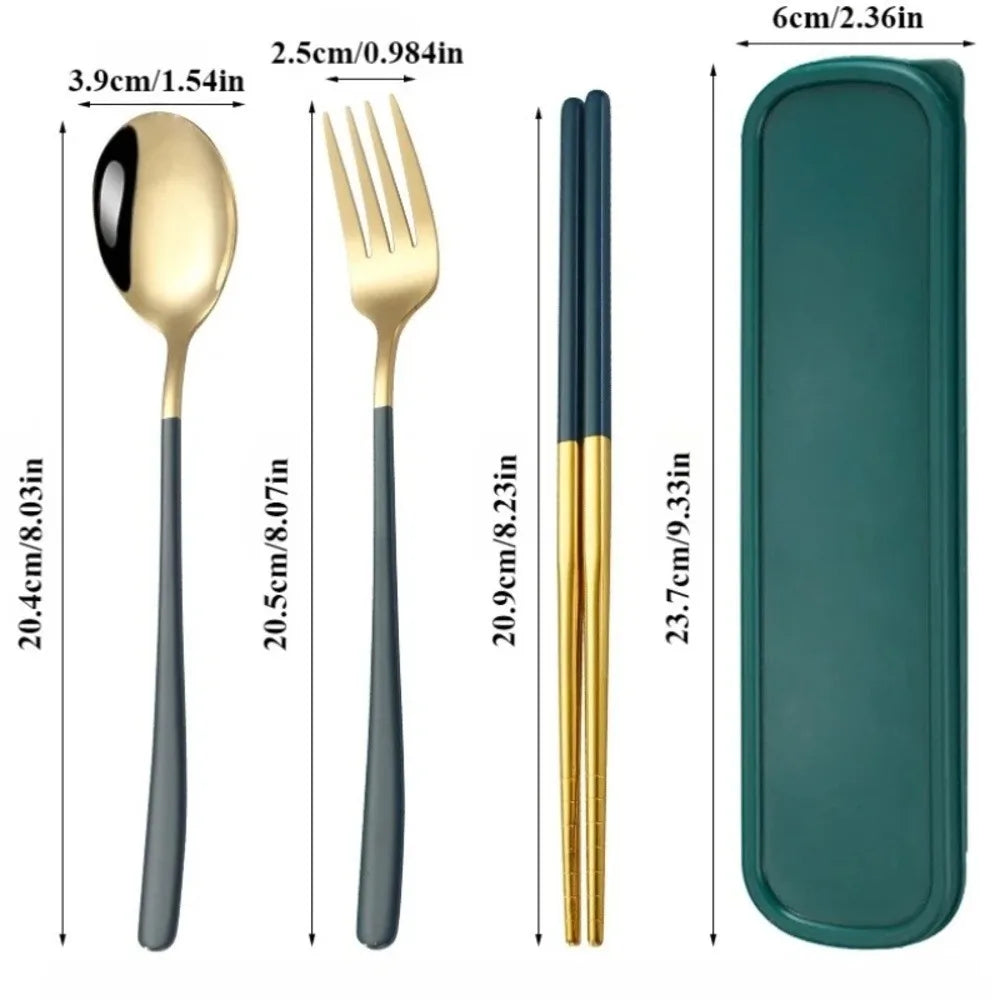 3-in-1 Stainless Steel Portable Utensil Set, Fork Spoon & Chopsticks Travel Cutlery for Picnic, Bento & Camping