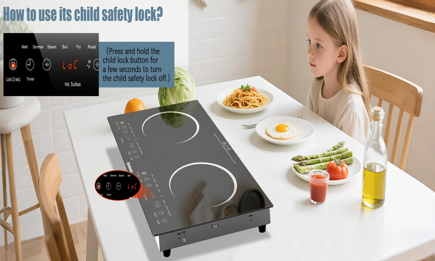 Karinear Portable Electric Stove 110V, 1800W Electric Hot Plate with Handle, Knob Control Single Burner Electri Cooktop, Ceramic Infrared Countertop Burner, Timer, Safety Lock(Pink)