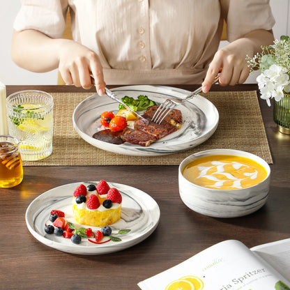 MALACASA Luna series 24-Piece Marble Porcelain Dinnerware Set with 8 Pcs Dinner/Dessert Plates,Bowl Tableware Set Service for 4