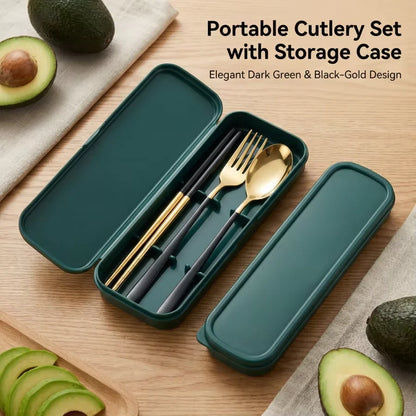 3-in-1 Stainless Steel Portable Utensil Set, Fork Spoon & Chopsticks Travel Cutlery for Picnic, Bento & Camping