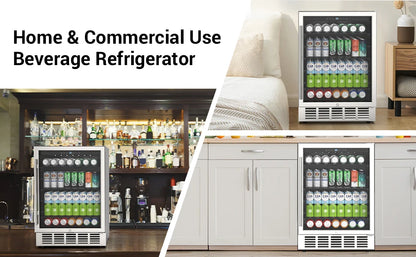 24 Inch Beverage Refrigerator 190 Cans Built-in/Freestanding Beverage Cooler Digital Memory Under Counter Beer Fridge Glass Door