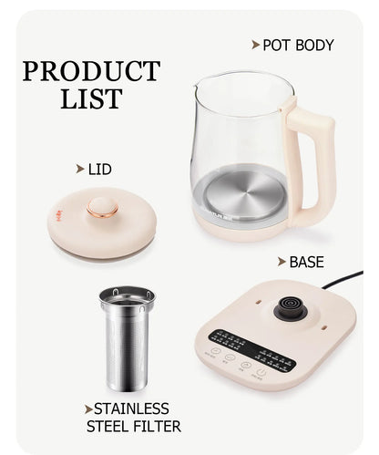 SUNATUR Kettles Electric Glass 220V Multifunction Health Pot Milk Fruit Tea Coffee Water 800W 24-hour Heat Preservation