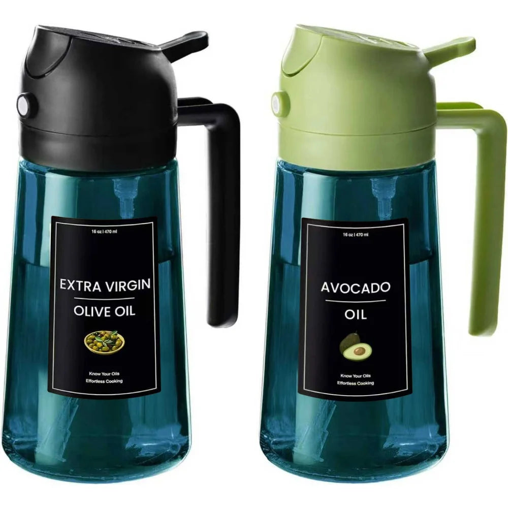 16oz/470ml Blue Glass Olive Oil Sprayer for Cooking - 2 in 1 Olive Oil Dispenser for Kitchen Gadgets, Air Fryer, Salad, and BBQ
