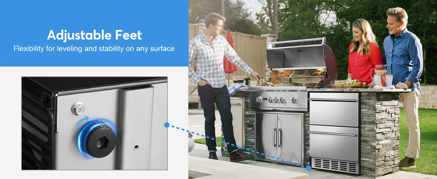 Outdoor Refrigerator for Patio, Outdoor Drawer Fridge, 24 Inch Undercounter Refrigerators with Wheels, 120 Cans Beverage Fridge