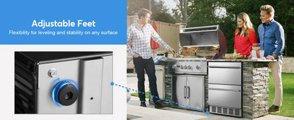 Outdoor Refrigerator for Patio, Outdoor Drawer Fridge, 24 Inch Undercounter Refrigerators with Wheels, 120 Cans Beverage Fridge