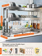 Over Sink Dish Drying Rack Stainless Steel Expandable Drain Bowl Holder Shelf Kitchen Counter Dish Storage Rack Hanger Shelves