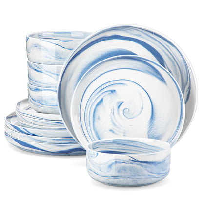 MALACASA Luna series 24-Piece Marble Porcelain Dinnerware Set with 8 Pcs Dinner/Dessert Plates,Bowl Tableware Set Service for 4