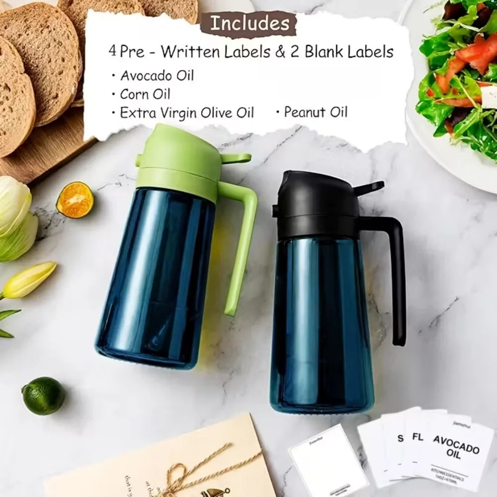16oz/470ml Blue Glass Olive Oil Sprayer for Cooking - 2 in 1 Olive Oil Dispenser for Kitchen Gadgets, Air Fryer, Salad, and BBQ