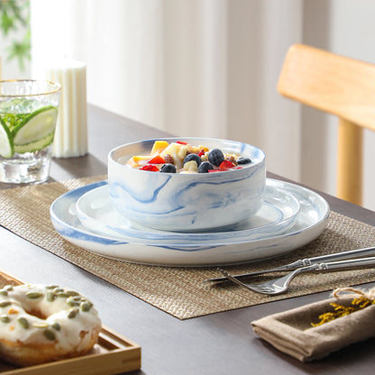 MALACASA Luna series 24-Piece Marble Porcelain Dinnerware Set with 8 Pcs Dinner/Dessert Plates,Bowl Tableware Set Service for 4