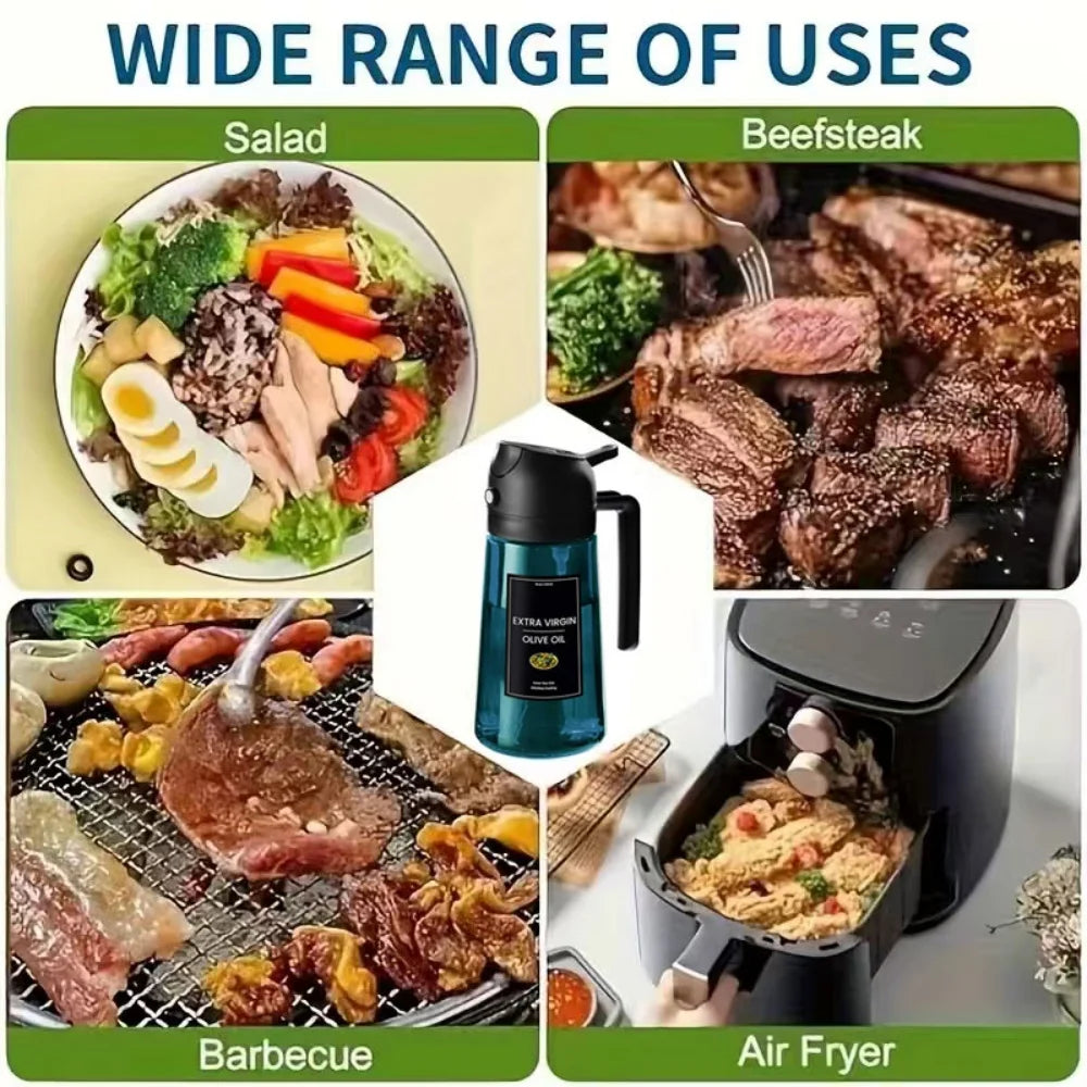 16oz/470ml Blue Glass Olive Oil Sprayer for Cooking - 2 in 1 Olive Oil Dispenser for Kitchen Gadgets, Air Fryer, Salad, and BBQ