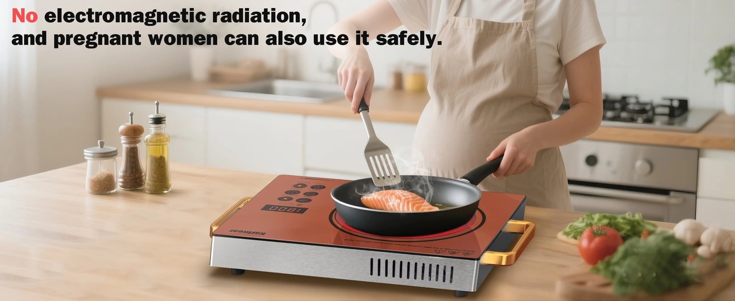 Karinear Portable Electric Stove 110V, 1800W Electric Hot Plate with Handle, Knob Control Single Burner Electri Cooktop, Ceramic Infrared Countertop Burner, Timer, Safety Lock(Pink)