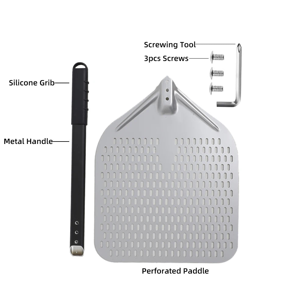 10 12 13 14 Inch Big Pizza Perforated Shovel Paddle Short/Long Handle for Oven Turning Peel Kitchen Utensils Pizza Baking Tools