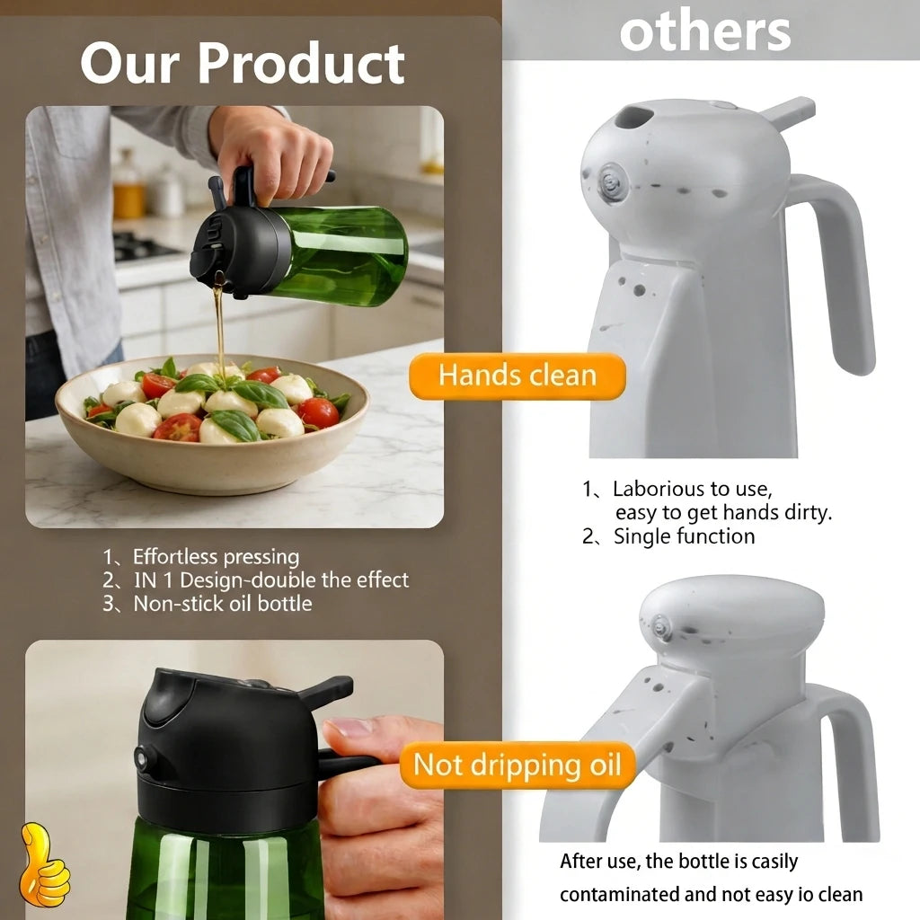 2 Count 2-in-1 Glass Oil Dispenser & Sprayer 16 oz Leak-proof Olive Oil Sprayer Bottle for Cooking Air Fryer Barbecue Baking Salad Kitchen Essentials 2PC Utensils