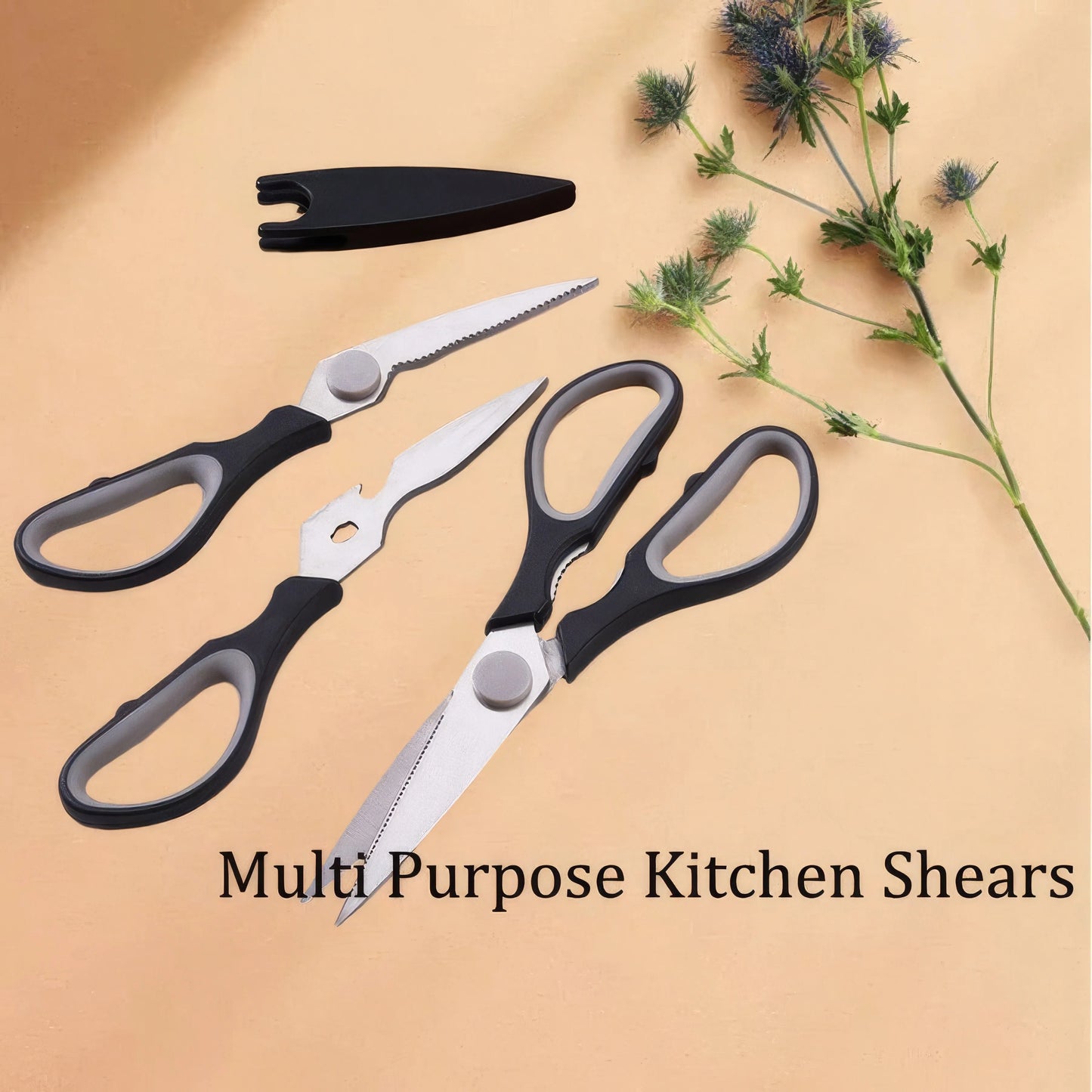 1/2 Multifunctional Kitchen Scissors Black, Wear-resistant and Sharp, Stainless Steel Food Scissors, Suitable for Duck Meat