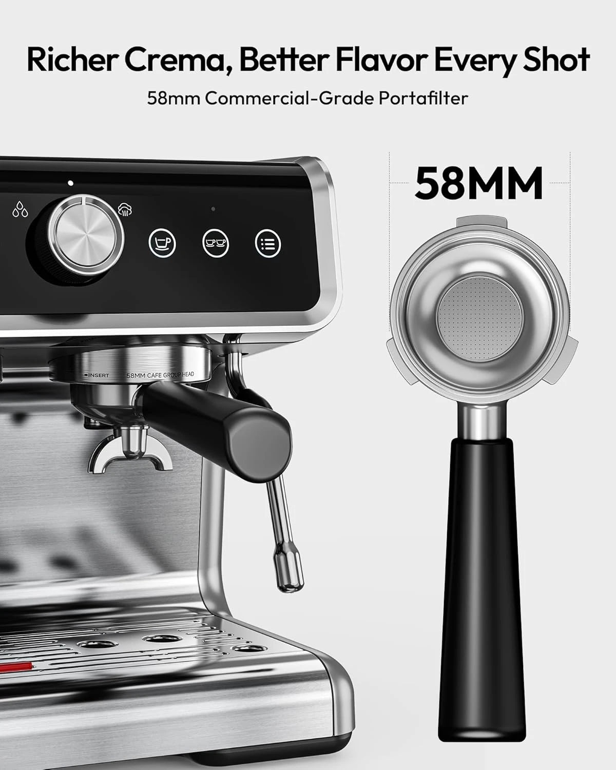 EUHOMY Espresso Machine with Grinder, 20 Bar Semi Automatic Coffee Maker with Steam Wand, Home & Office