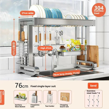 Over Sink Dish Drying Rack Stainless Steel Expandable Drain Bowl Holder Shelf Kitchen Counter Dish Storage Rack Hanger Shelves