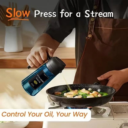 16oz/470ml Blue Glass Olive Oil Sprayer for Cooking - 2 in 1 Olive Oil Dispenser for Kitchen Gadgets, Air Fryer, Salad, and BBQ