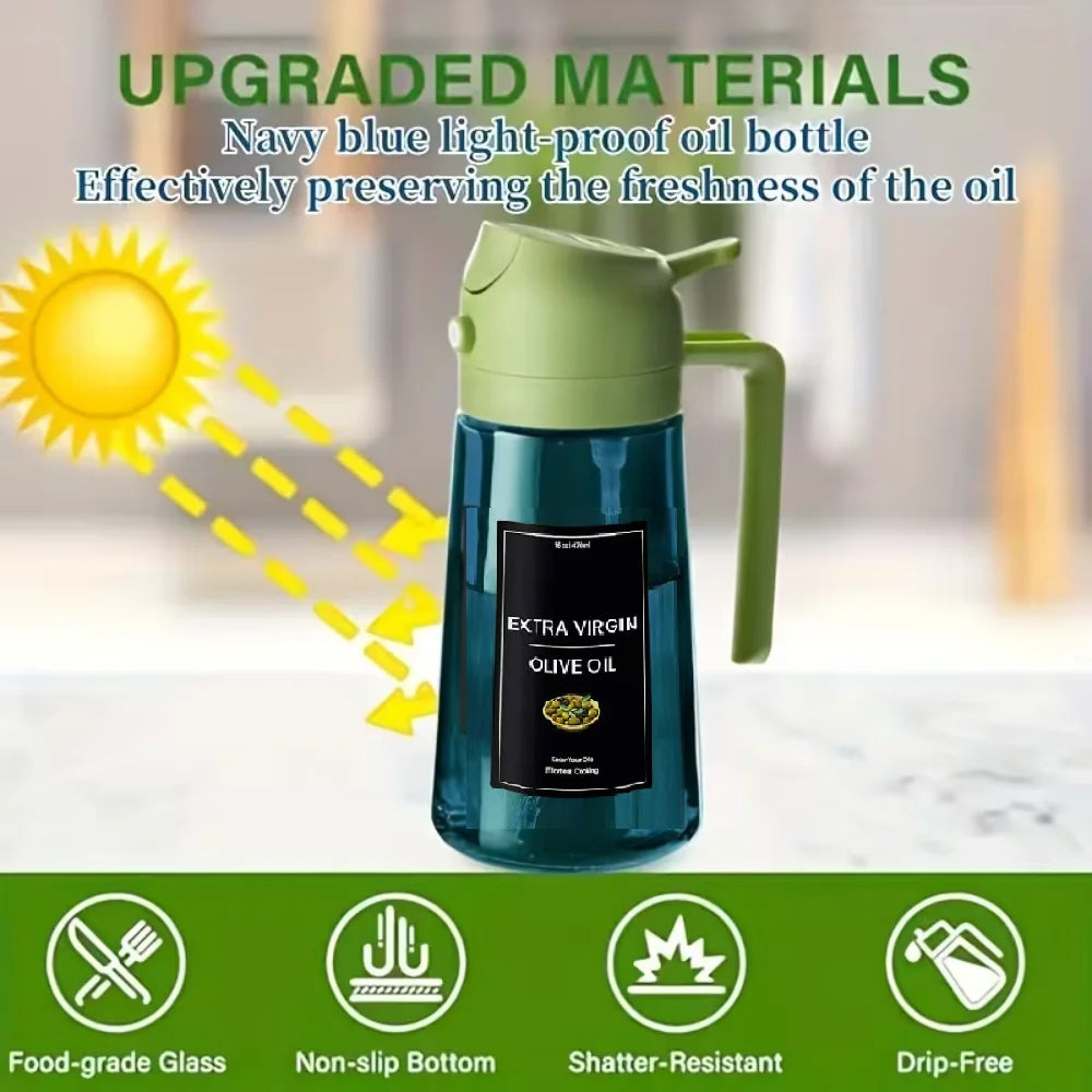 16oz/470ml Blue Glass Olive Oil Sprayer for Cooking - 2 in 1 Olive Oil Dispenser for Kitchen Gadgets, Air Fryer, Salad, and BBQ