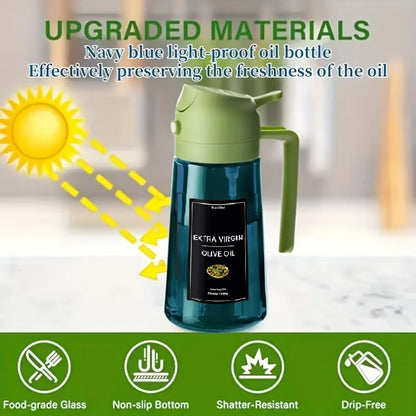 16oz/470ml Blue Glass Olive Oil Sprayer for Cooking - 2 in 1 Olive Oil Dispenser for Kitchen Gadgets, Air Fryer, Salad, and BBQ