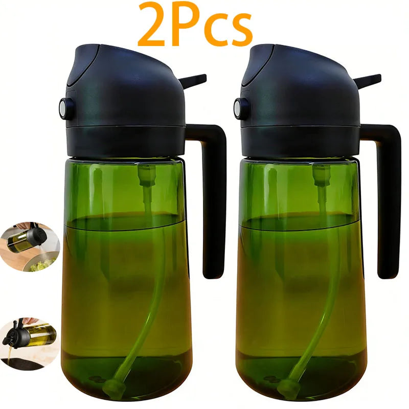 2 Count 2-in-1 Glass Oil Dispenser & Sprayer 16 oz Leak-proof Olive Oil Sprayer Bottle for Cooking Air Fryer Barbecue Baking Salad Kitchen Essentials 2PC Utensils